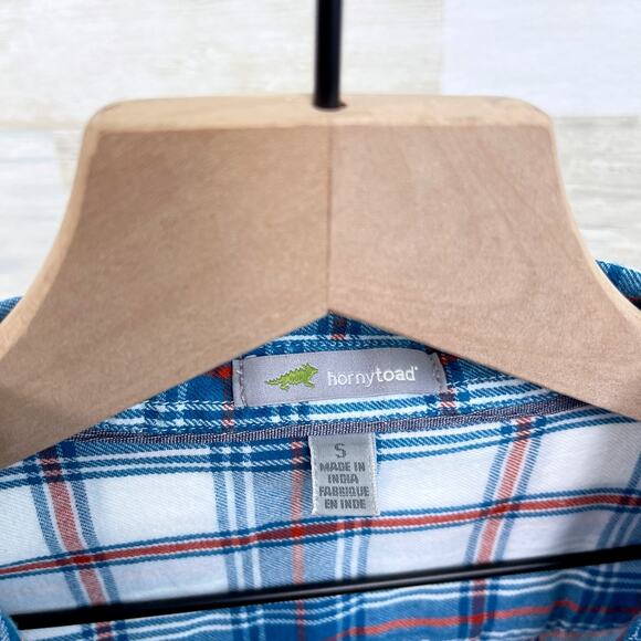 Horny Toad & Co Flannel Button Down Tunic Shirt Blue White Plaid Womens Small - Picture 6 of 7